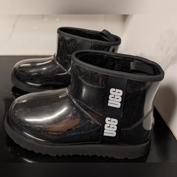 UGG Classic Glossy Clear Mini Black Rain Boots Women's Size 6 MSRP $160 - Picture 5 of 11